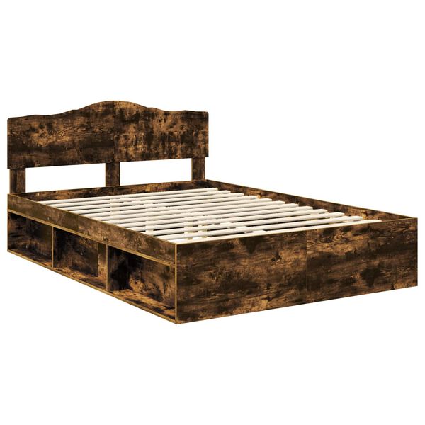 vidaXL Bed Frame Smoked Oak 140 x 190 cm Solid Pine Wood