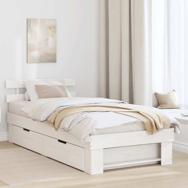 vidaXL Bed Frame with Headboard White 75 x 190 cm Solid Pine Wood