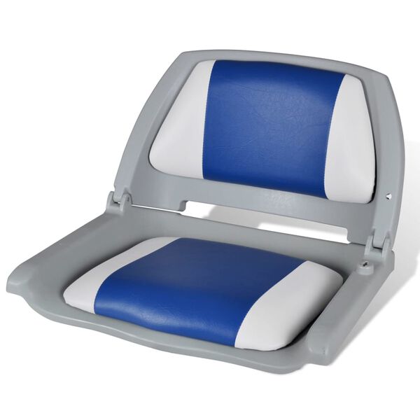 vidaXL Boat Seat Foldable Backrest with Blue-white Pillow 48x51x41 cm