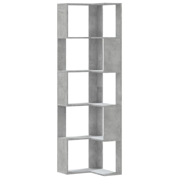 vidaXL Corner Bookcase 5-Tier Concrete Grey 50x50x179 cm Engineered Wood