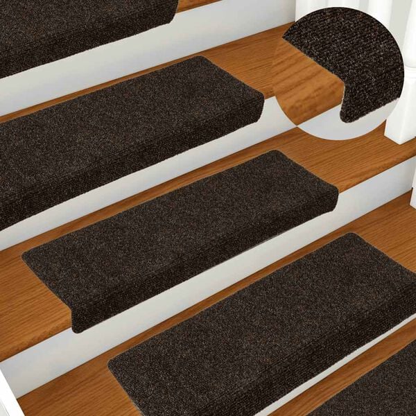 vidaXL Stair Mats Self-adhesive 15 pcs 65x21x4 cm Dark Brown Rectangular Edge