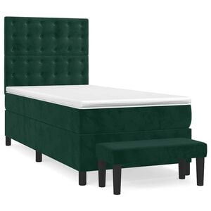 vidaXL Box Spring Bed with Mattress Dark Green 90x190 cm Velvet