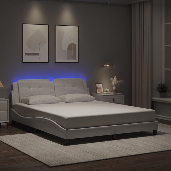 vidaXL Bed Frame with LED without Mattress "Zadar" White 160x200 cm