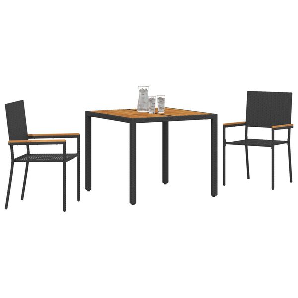 vidaXL Garden Dining Set 3 pcs Black Poly Rattan