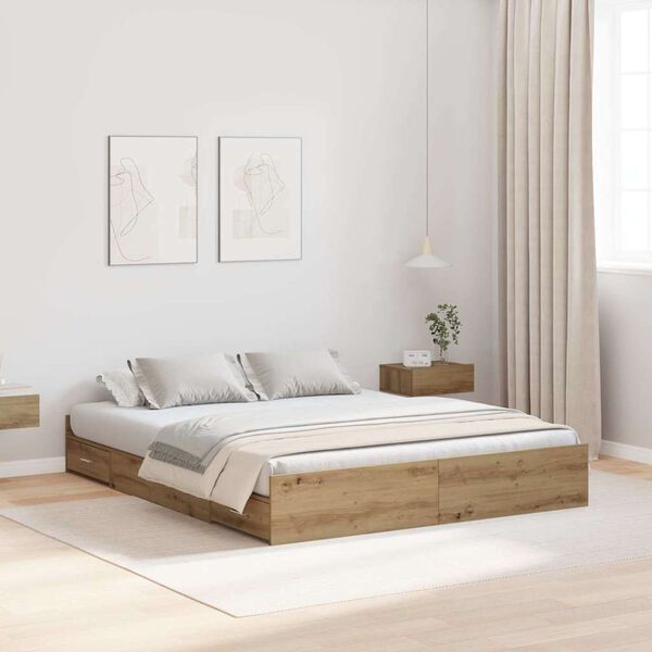vidaXL Storage Bed Frame Artisan Oak 140 x 190 cm Engineered Wood