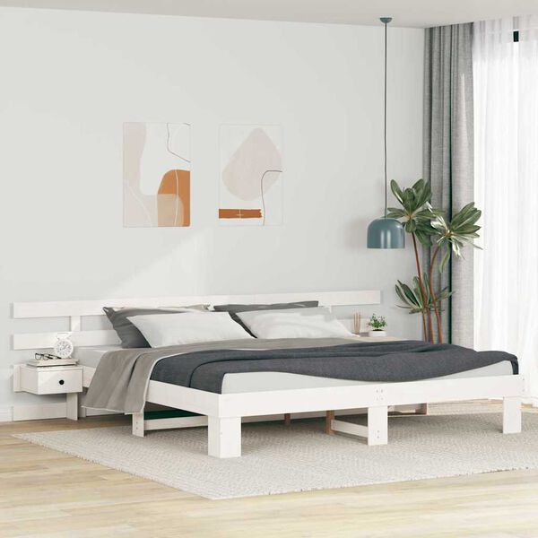 vidaXL Bed Frame with Headboard White 200 x 200 cm Solid Pine Wood