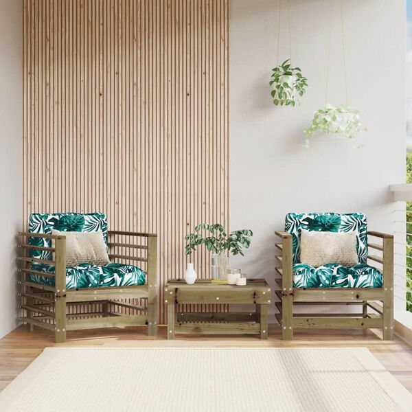 vidaXL Garden Chairs with Cushions 2 pcs Impregnated Wood Pine