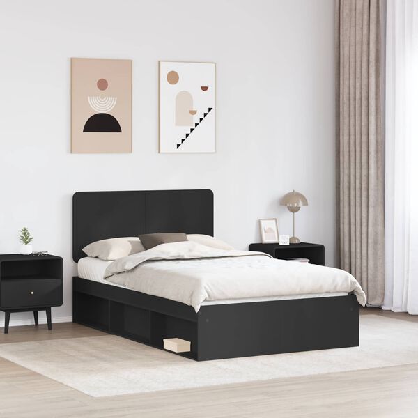 vidaXL Bed Frame with Headboard Black 120 x 190 cm Solid Pine Wood