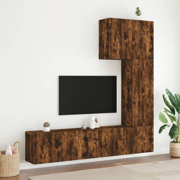 vidaXL 5 Piece TV Wall Units Smoked Oak Engineered Wood
