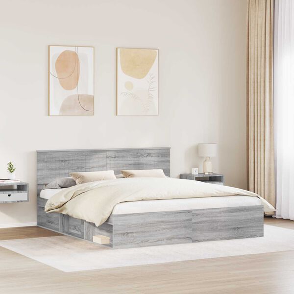 vidaXL Bed Frame Grey Sonoma 180 x 200 cm Solid Pine Wood