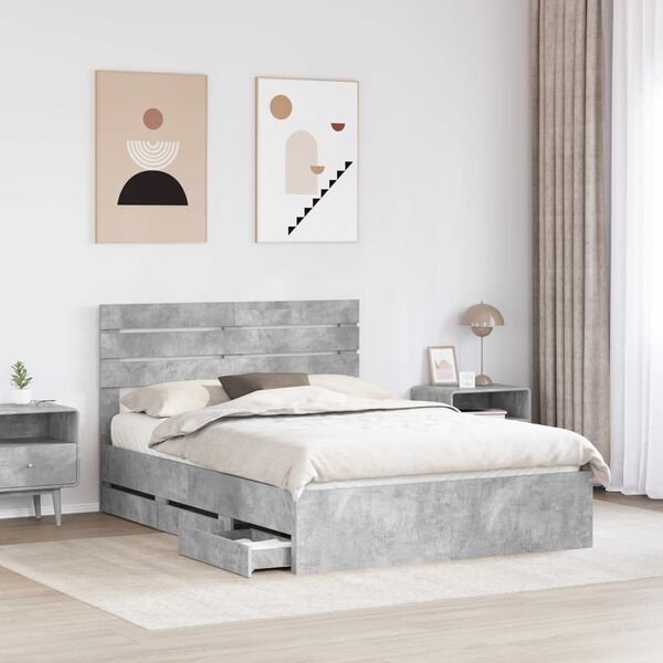 vidaXL Bed Frame with Drawer Concrete Grey 160 x 200 cm Engineer Wood