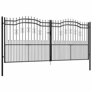 vidaXL Fence Gate with Spear Top Black 406x175 cm Powder-coated Steel