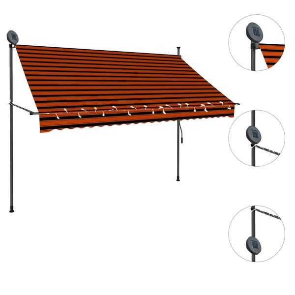 vidaXL Manual Retractable Awning with LED 250 cm Orange and Brown