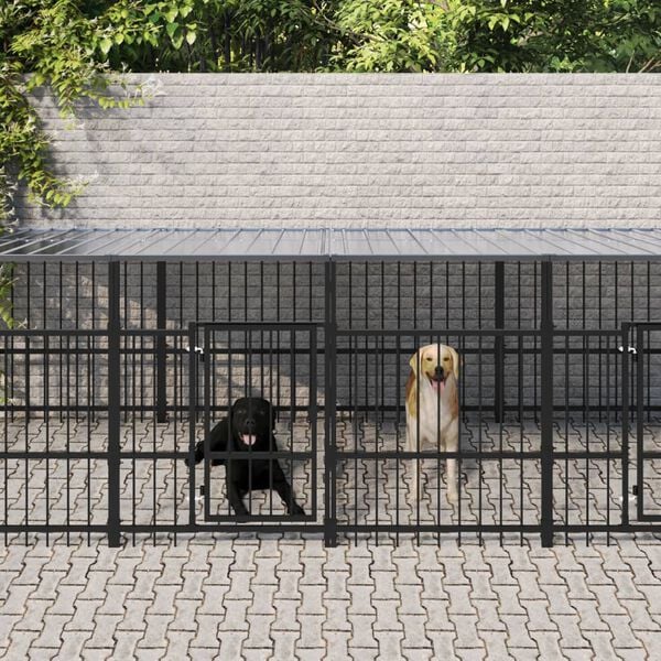 vidaXL Outdoor Dog Kennel with Roof Steel 15.02 m&sup2;