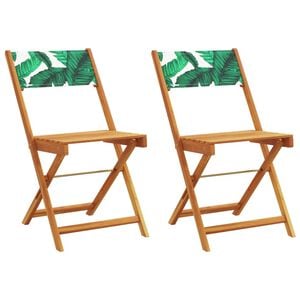 vidaXL Folding Chairs 2 pcs Leaf Pattern Solid Wood Acacia and Fabric