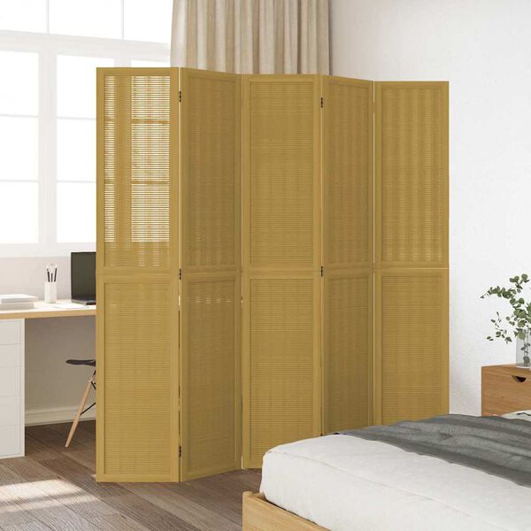 vidaXL Room Divider 5 Panels Brown Solid Wood Paulownia