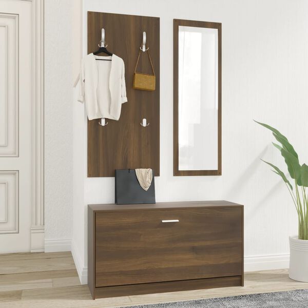 vidaXL 3-in-1 Shoe Cabinet Set Brown Oak Engineered Wood