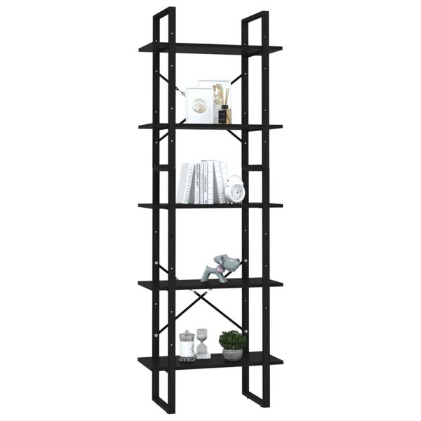 vidaXL 5-Tier Book Cabinet Black 60x30x175 cm Engineered Wood