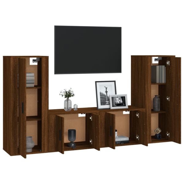 vidaXL 4 Piece TV Cabinet Set Brown Oak Engineered Wood