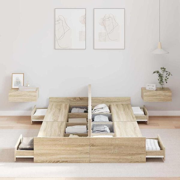 vidaXL Storage Bed Frame Sonoma Oak 120 x 200 cm Engineered Wood
