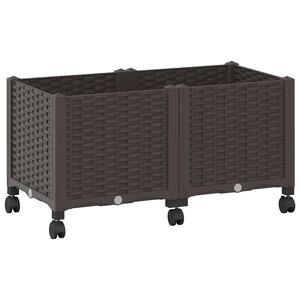 vidaXL Garden Planter with Wheels Brown 80 x 40 x 44 cm PP