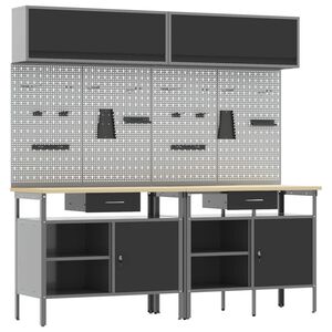 vidaXL Work Bench Set 8 pcs Black and Grey Powder-Coated Steel