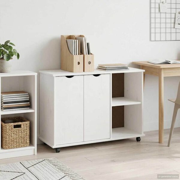vidaXL Rolling Cabinet White 100 x 39 x 65.5 cm Solid Pine Wood