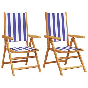 vidaXL Folding Chairs 2 pcs Blue and White Solid Wood Acacia and Fabric