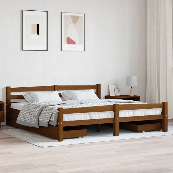 vidaXL Bed Frame without Mattress Honey Brown Solid Wood 180x200 cm Super King (322080+2x321987)
