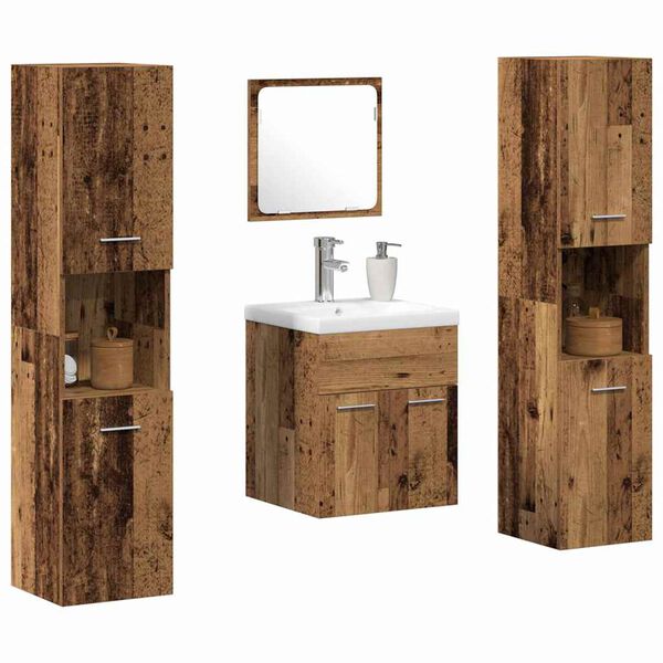 vidaXL Bathroom Furniture Set with Door 4 pcs Old Wood Engineered Wood