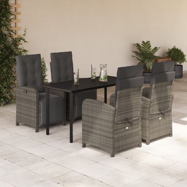 vidaXL 5 Piece Garden Dining Set with Cushions Grey Poly Rattan