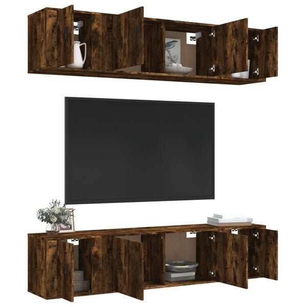 vidaXL 6 Piece TV Cabinet Set Smoked Oak Engineered Wood