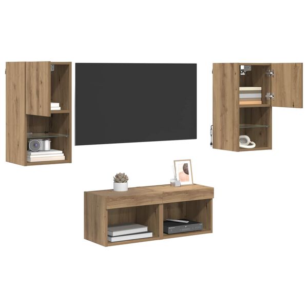 vidaXL TV Wall Cabinets Wall-mounted 4 pcs Artisan Oak Engineered Wood