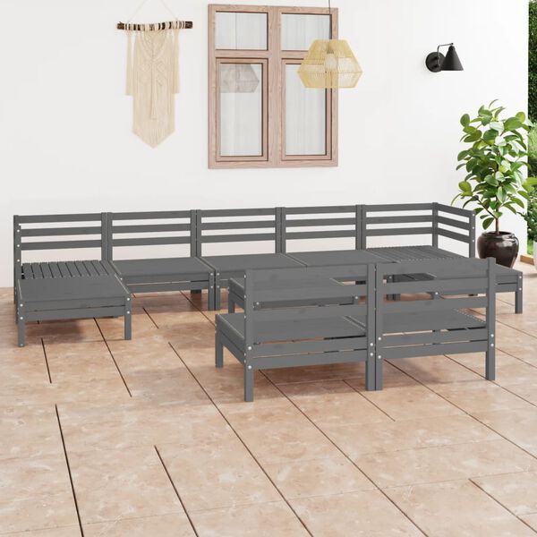 vidaXL 10 Piece Garden Lounge Set Grey Solid Wood Pine