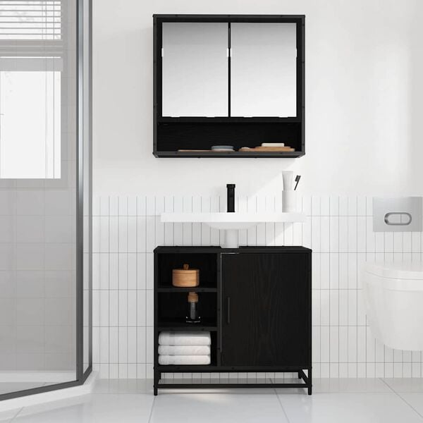 vidaXL Bathroom Furniture Set 2 pcs Black Oak Engineered Wood