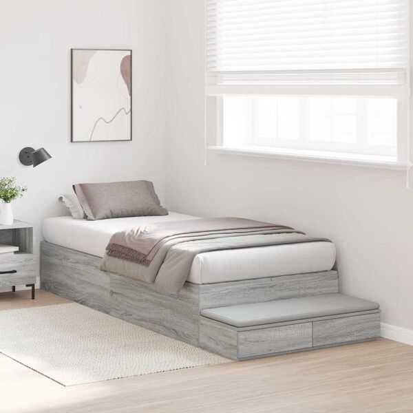 vidaXL Storage Bed Frame Grey Sonoma 100 cm Engineered Wood