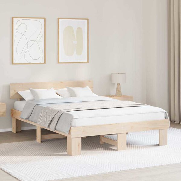 vidaXL Bed Frame with Headboard Natural 150 x 200 cm Solid Pine Wood