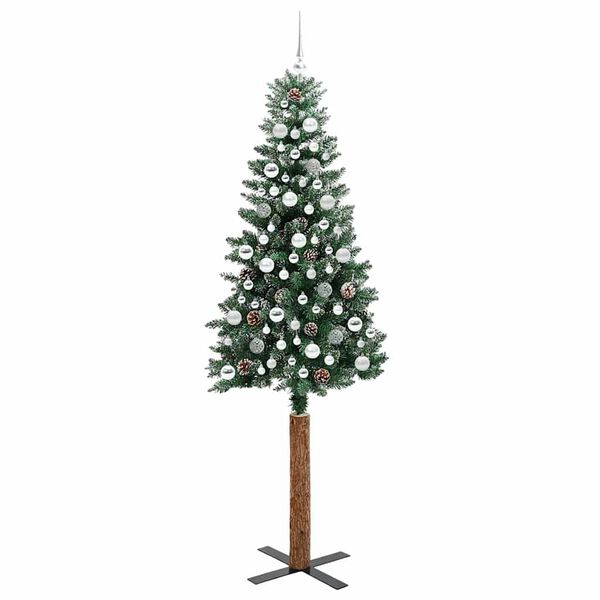vidaXL Slim Christmas Tree Green 210 cm PVC and Solid Pine wood