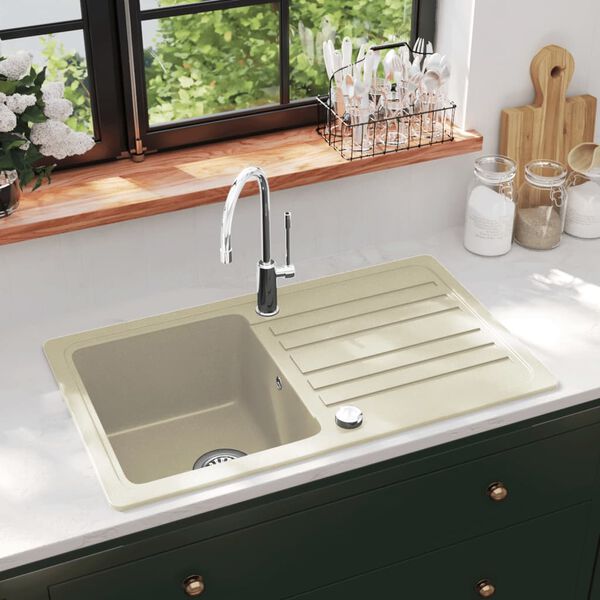 vidaXL Granite Kitchen Sink Single Basin Beige