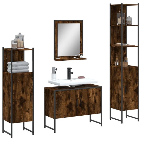 vidaXL 4 Piece Bathroom Cabinet Set Smoked Oak Engineered Wood
