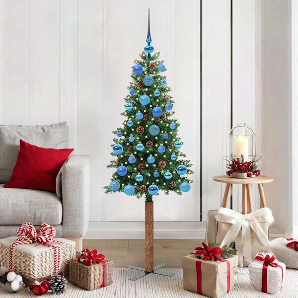 vidaXL Slim Christmas Tree Green 150 cm PVC and Solid Pine wood