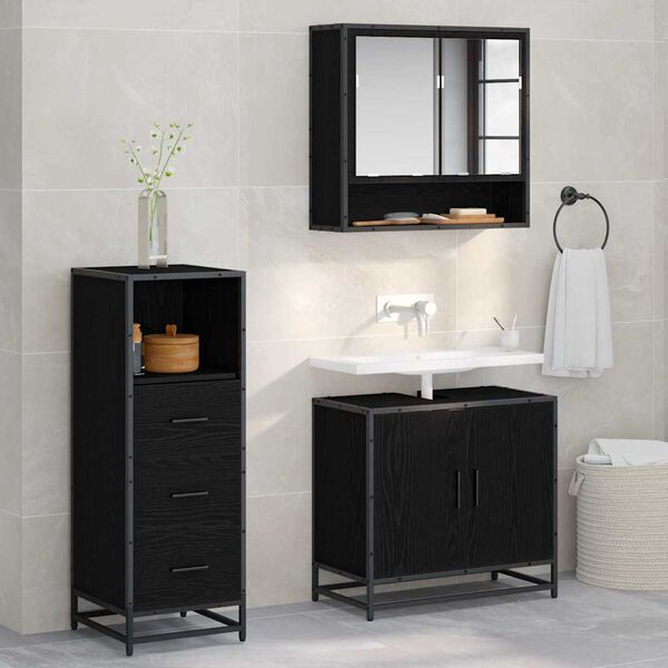 vidaXL Bathroom Furniture Set 3 pcs Black oak Engineered wood