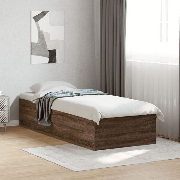 vidaXL Bed Frame without Mattress Brown Oak 75x190 cm Small Single Engineered Wood