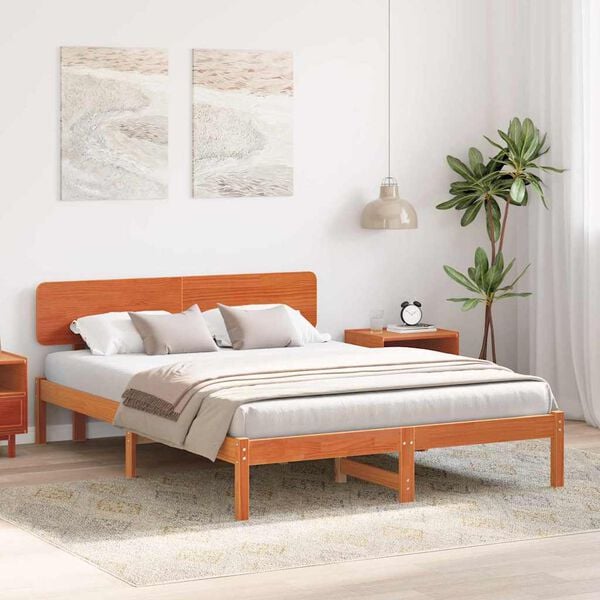 vidaXL Bed Frame with Headboard Wax Brown 140 x 200 cm Solid Pine Wood