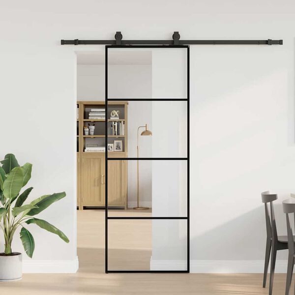 vidaXL Sliding Door with Hardware Set Black 76x205 cm ESG Glass