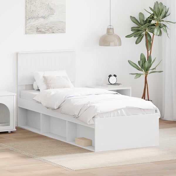 vidaXL Bed Frame with Headboard White 75 x 190 cm Solid Pine Wood