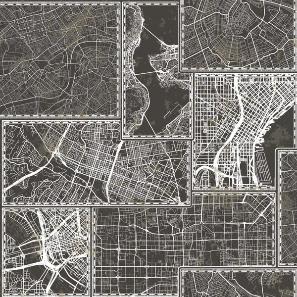 Noordwand Wallpaper Urban Friends & Coffee City Maps Black and Grey