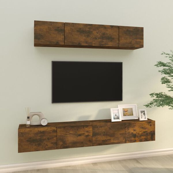 vidaXL 4 Piece TV Cabinet Set Smoked Oak Engineered Wood