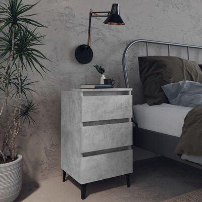 vidaXL Bed Cabinet with Metal Legs 2 pcs Concrete Grey 40x35x69 cm