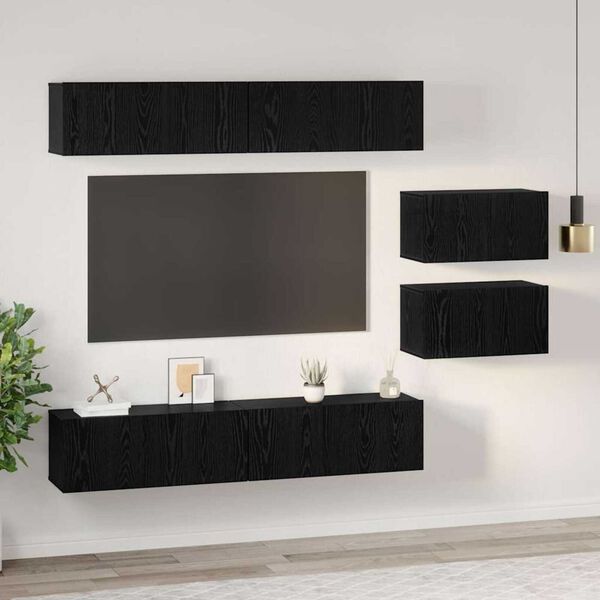 vidaXL TV Cabinet Set Wall-mounted 6 pcs Black Oak Engineered Wood